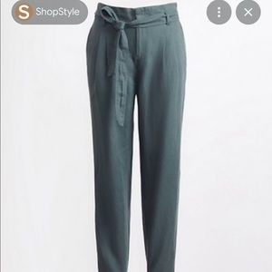 Loft Petite Tie High Waist Linen Cotton Tapered Pants